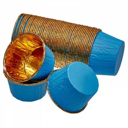 Форма Маффин с ламинацией 50х40 голубой/золото 50 шт