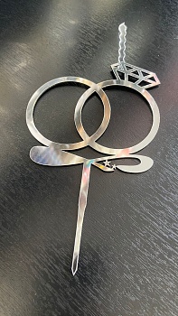 Топпер-свеча для торта Свадебные кольца Серебро