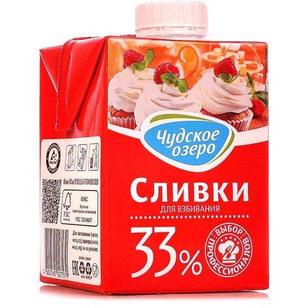 Сливки "Чудское озеро" 33%, 500 мл Сливки "Чудское озеро" 33%, 500 мл
