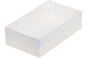 Кондитерская упаковка белая с пластиковой крышкой 25х15х7 см