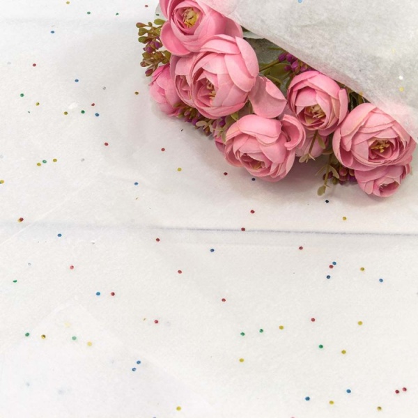 Бумага тишью белая с блестками 50х66 см 10 шт