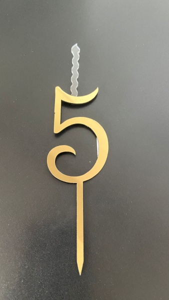 Топпер-свеча для торта Цифра 5 Золото