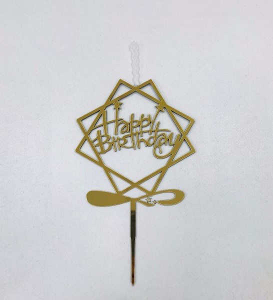 Топпер-свеча для торта Happy Birthday Золото