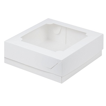 Коробка для зефира торта и пирожных с окном белая 20х20х7 см