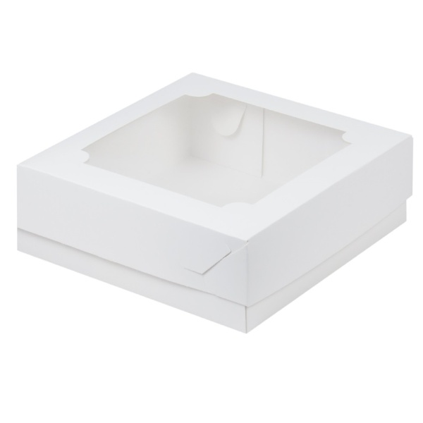Коробка для зефира торта и пирожных с окном белая 20х20х7 см