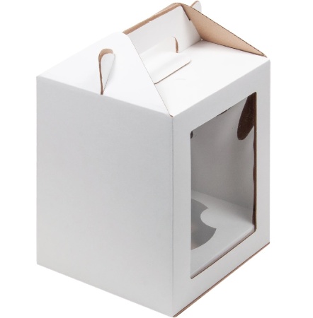 Коробка для кулича Белая с окном Гофрокартон 16х16х20 см