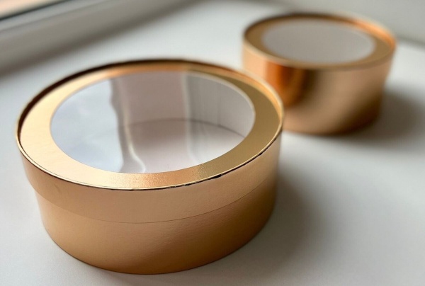 Коробка универсальная круглая с окном Золото d 20 см, высота 7 см