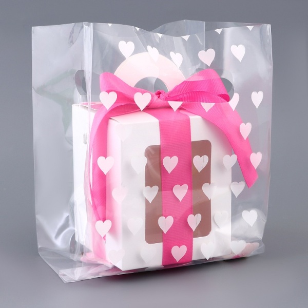 Пакет для бенто-торта полиэтиленовый с вырубной ручкой Сердечки 15х25+6 см 60 мкм