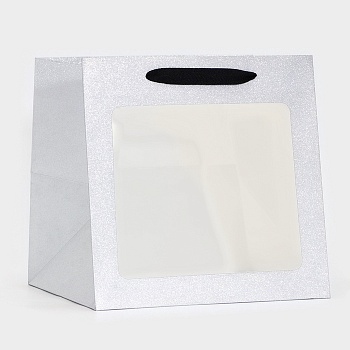Пакет для упаковки с широким дном и окном Серебро 25х25х25 см