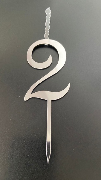Топпер-свеча для торта Цифра 2 Серебро