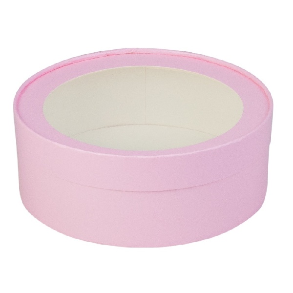 Коробка универсальная круглая с окном розовая d 20 см, высота 7 см