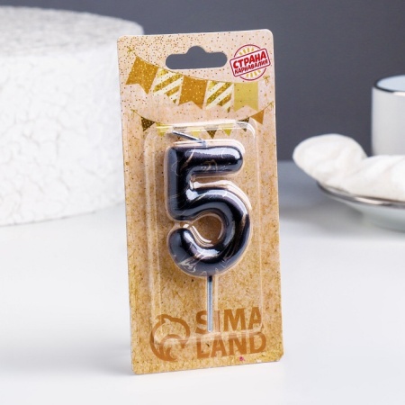 Свеча в торт Черный мрамор цифра 5 5,5 см