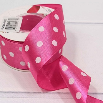 Лента атласная малиновая в горох ширина 2,5 см