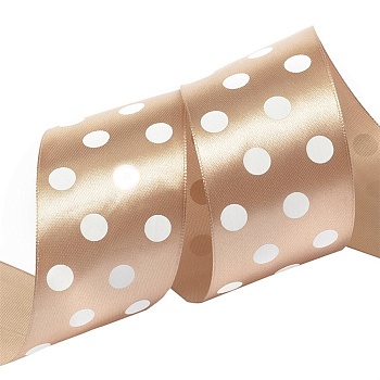Лента атласная капучино в горох ширина 2,5 см