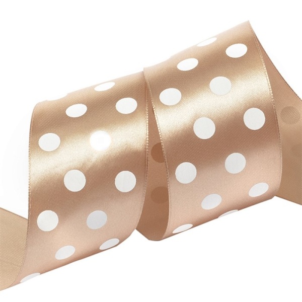 Лента атласная капучино в горох ширина 2,5 см