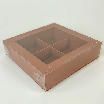 Упаковка для 4 конфет с прозрачной крышкой Мокко