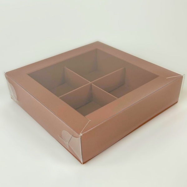 Упаковка для 4 конфет с прозрачной крышкой Мокко