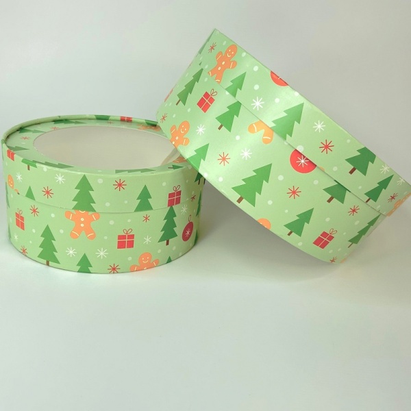 Коробка круглая с окном новогодние пряники d 16 см, высота 7 см