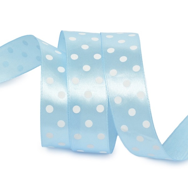 Лента атласная голубая в горох ширина 2,5 см