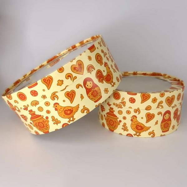 Коробка универсальная круглая с окном Матрешка d 16 см высота 7 см