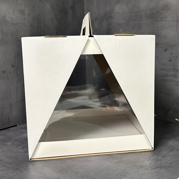 Коробка для торта прозрачная с ручками белая 23,5х23,5х22 см