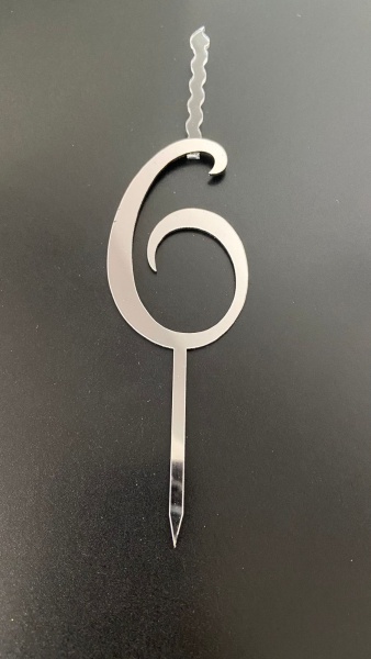 Топпер-свеча для торта Цифра 6 Серебро