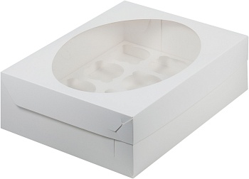 Упаковка на 12 капкейков с окном белая