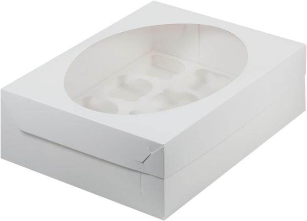 Упаковка на 12 капкейков с окном белая