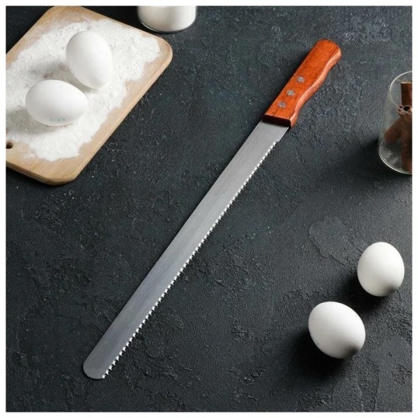 Нож для бисквита Деревянная ручка крупные зубцы 35 см