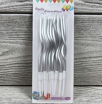 Набор свечей для торта Волна 11 см Серебро 12 шт