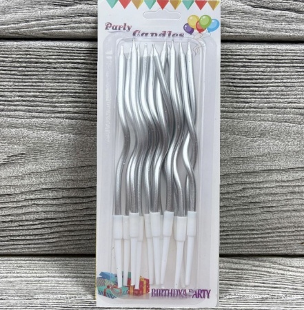 Набор свечей для торта Волна 11 см Серебро 12 шт