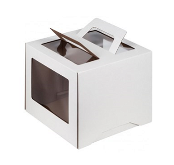 Коробка для торта с ручками белая 26х26х15 см