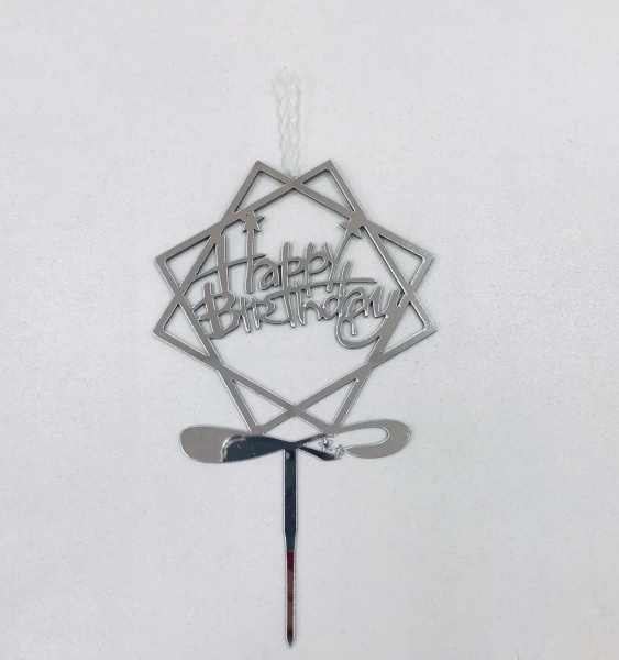 Топпер-свеча для торта Happy Birthday Серебро