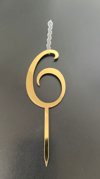 Топпер-свеча для торта Цифра 6 Золото