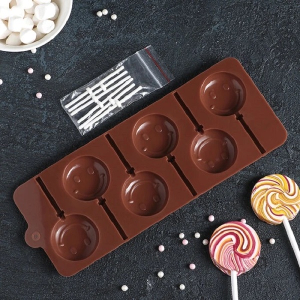 Силиконовая форма для леденцов Смайл 6шт
