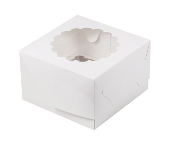 Упаковка на 4 капкейка с окном белая