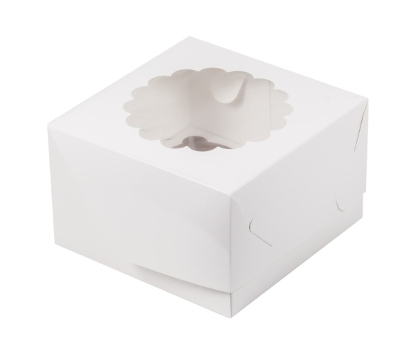 Упаковка на 4 капкейка с окном белая