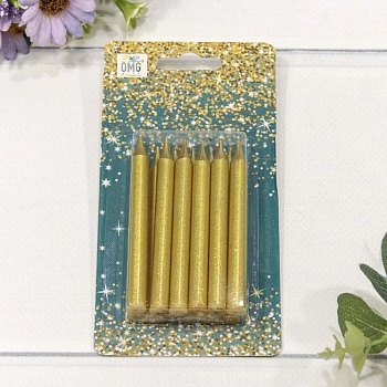 Набор свечей для торта золото 8 см 12 шт