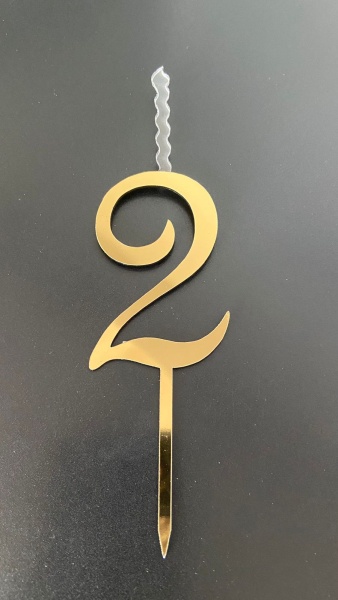 Топпер-свеча для торта Цифра 2 Золото
