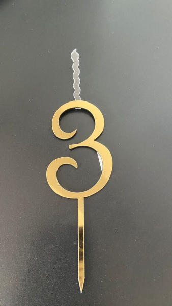 Топпер-свеча для торта Цифра 3 Золото