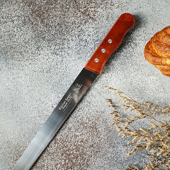Нож для бисквита Деревянная ручка мелкие зубцы 35 см