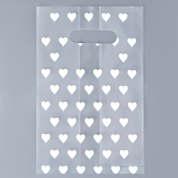 Пакет для бенто-торта полиэтиленовый с вырубной ручкой Сердечки 15х25+6см 60 мкм