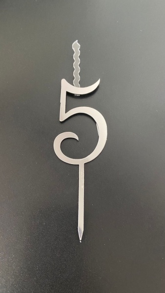 Топпер-свеча для торта «Цифра 5» Серебро