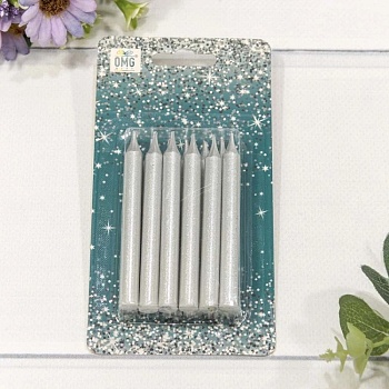 Набор свечей для торта серебро 8 см 12 шт