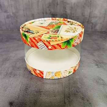 Коробка для торта Тубус новогодние открытки 12 см, высота 7 см