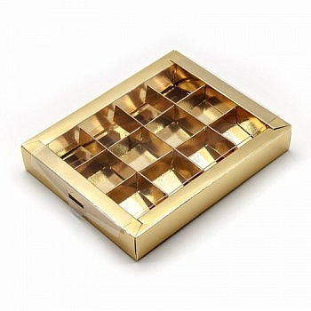 Упаковка для 12 конфет с прозрачной крышкой Золото