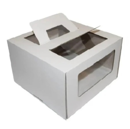 Коробка для торта с ручками белая 16,5х16,5х11 см