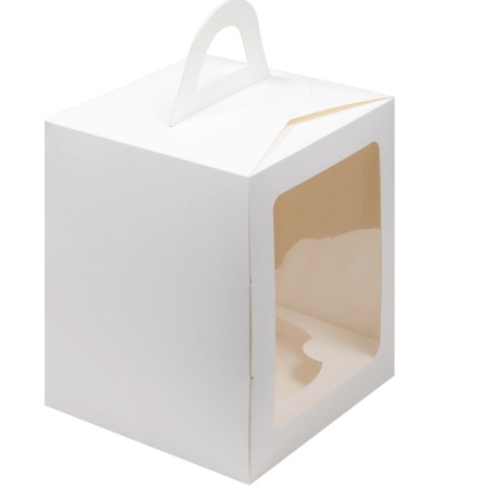 Коробка для кулича Белая с окном 16х16х20 см