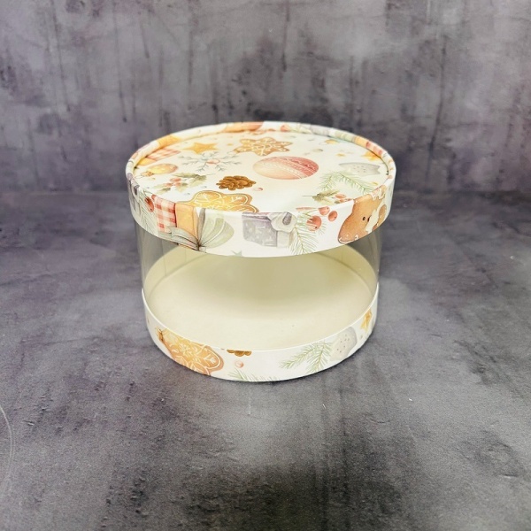 Коробка для торта Тубус елочные игрушки 12 см, высота 7 см