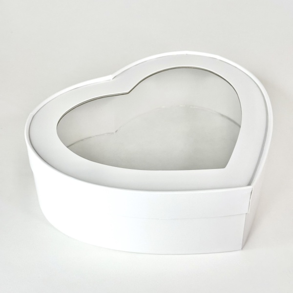 Коробка Шляпная Сердце с окном Белая 21,5х18х5,5 см